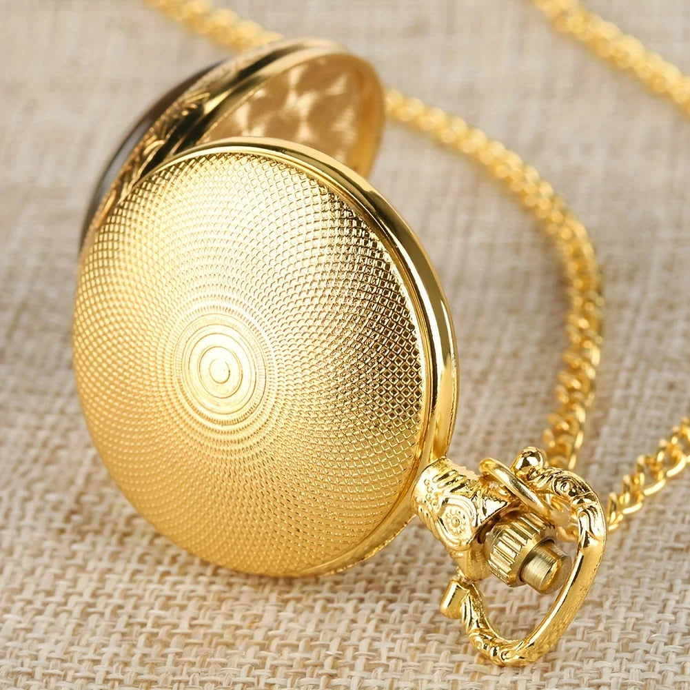 Retro Golden Coin Pattern Small Quartz Pocket Watch, Commemorative Collectible Clock Qme