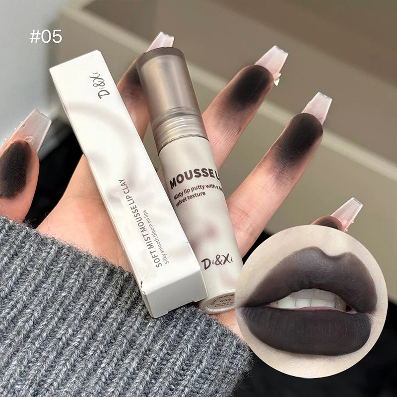 Gothic Matte Black Lip Mud Waterproof Lasting Lipstick Nude Brown Qme NO.D28-5