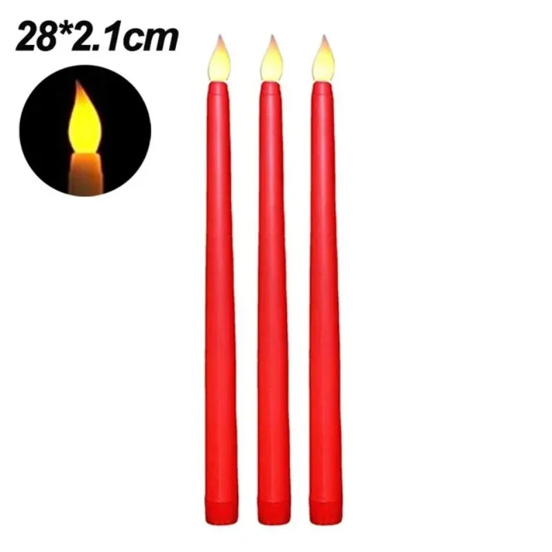 LED Long Candle Flameless Pointed Candle Light Battery Powered Candle Light for Birthday Wedding Dinner Party Decoration Qme StyleD 6Pcs