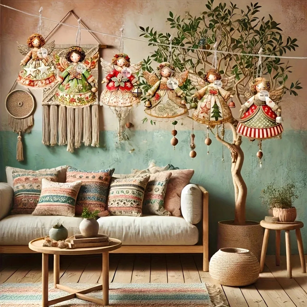 6-24pcs Rustic Retro Christmas Angels Decor Doll Pendant Wooden Angels Hanging Christmas Tree Ornament Christmas Angel Pendant Qme