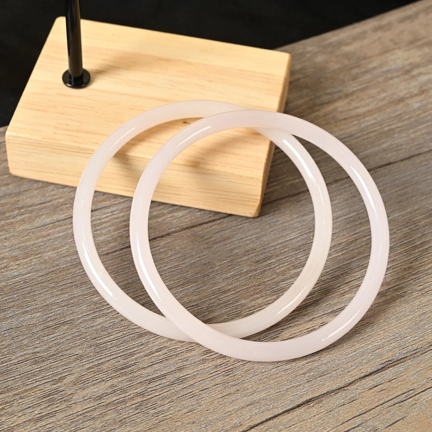 2Pcs/Set Natural Jade Solid Color Jingle Bangles Retro Simple Glass Bracelet Femme Fashion Women's Casual China Jewelry Gifts Qme pink 58mm