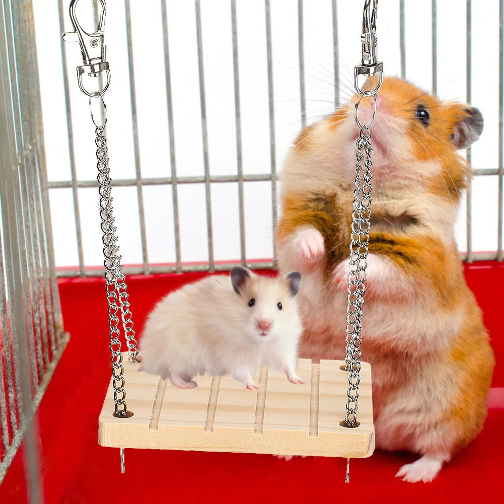Wooden Hamster Swing Hammock Hanging Cage Toy Small Pet Exercise Bed for Hamster Gerbil Mouse Cage Accessories Chew Molar Toy Qme