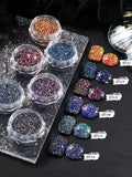 Colored Diamond Nail Powder Crushed Reflective Glitter Dark Luminous Qme 1 set