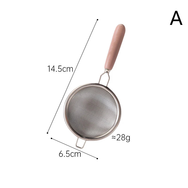 Creative Stainless Steel Tea Drain Reusable Long Wooden Handle Qme A
