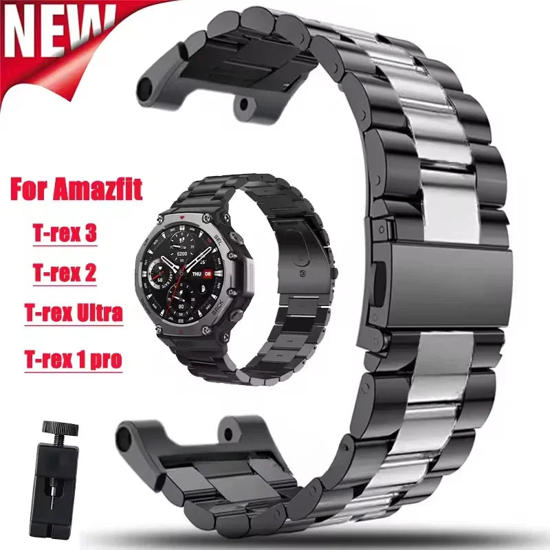 Stainless Steel Band for Amazfit T-rex 2 3 Ultra Watch Strap Metal for Amazfit Trex Pro T Rex Tyrannosaurus Smartwatch Bracelet Qme