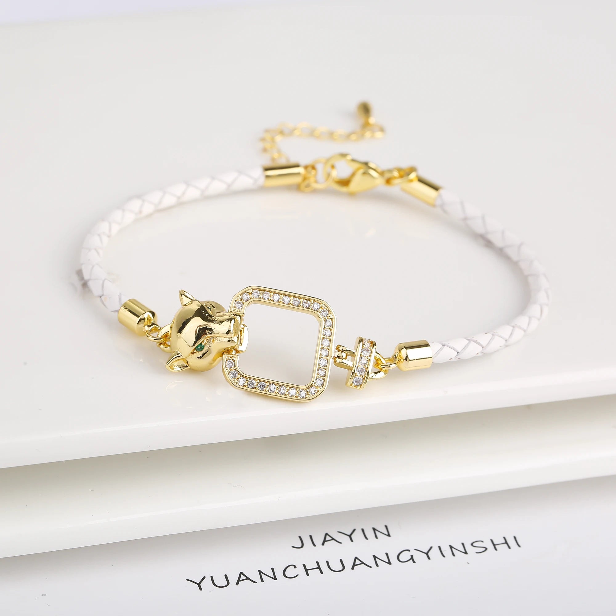 Bully Shiny Zirconia Animal Leopard Head Leather Rope Braided Charms Women Bracelets Personalized for Men's Holiday Jewelry Gift Qme 2