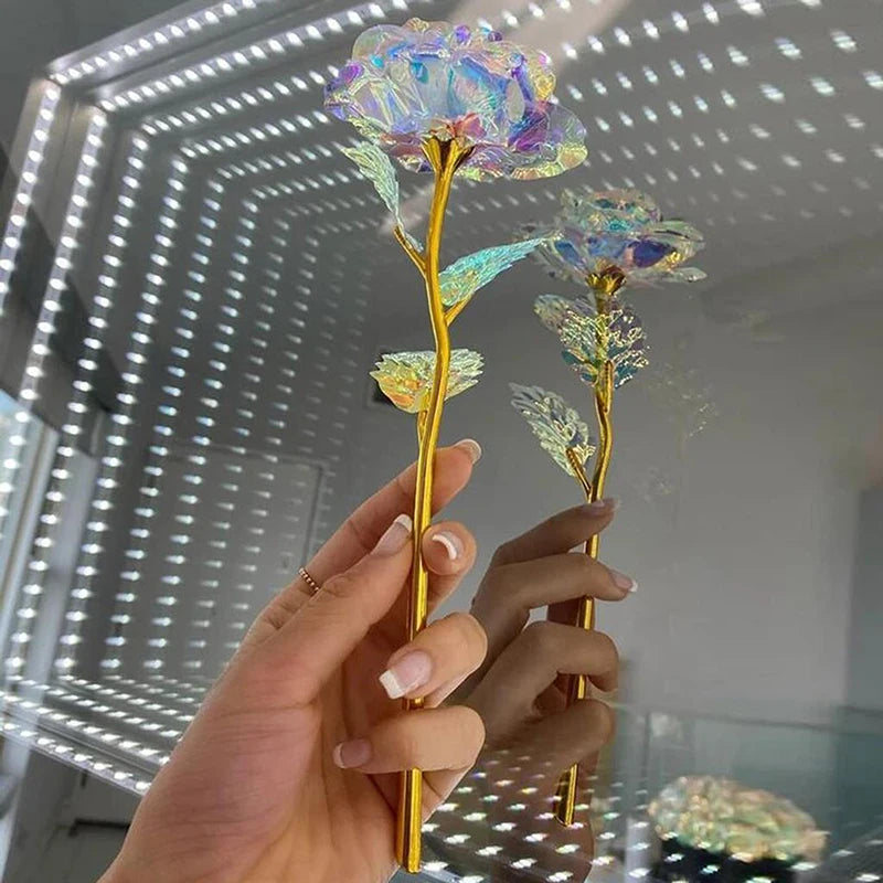 24k Gilded Rose Gold Crystal Artificial Flower Christmas Wedding Qme