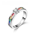 Real 100% 925 Sterling Silver Color Rainbow Cubic Zircon Rings For Women Wedding Lovely Engagement Proposal Ring Accessory Qme 5