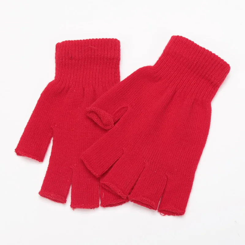 1Pair Black Short Half Finger Fingerless Gloves Unisex Outdoor Short Warm Mittens Women Men Knit Elastic Comfort Work Gloves Qme Red