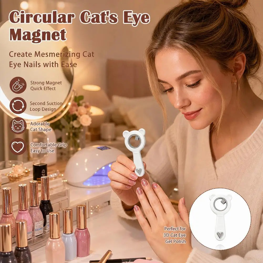 2-in-1 Hollow Cat Eye Nail Art Magnet Black Hole & Love Effect Bear Silicone Ring Circular Magnetic for DIY Gel Manicure Tools Qme