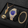 Hip Hop Diamond Watch Jewelry Set Spear Pendant Ring Bracelet For Men Qme Blue C Without Box