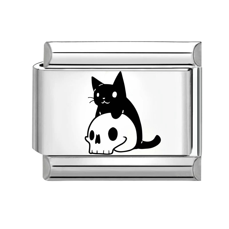 2025 Halloween Skull Hands Pumpkin Cats Ghost Italian Charms Links