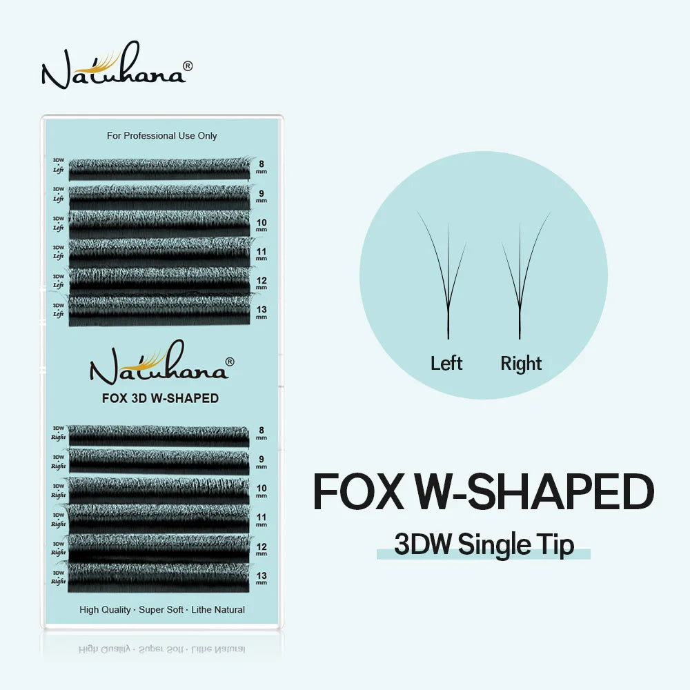 NATUAHANA Fox Eye W-shaped 3D 4D 5D Volume Eyelash Extensions Long Qme