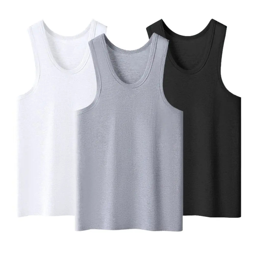 Solid Sleeveless Men Cotton Vest Round Neck S Tank Simple Clothing Qme