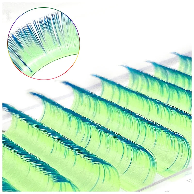 NATUHANA Colored Individual Lash Clusters Rainbow Mix 8- Soft Qme Green Blue - Lashes D 0.07mm|8-14 Mixed