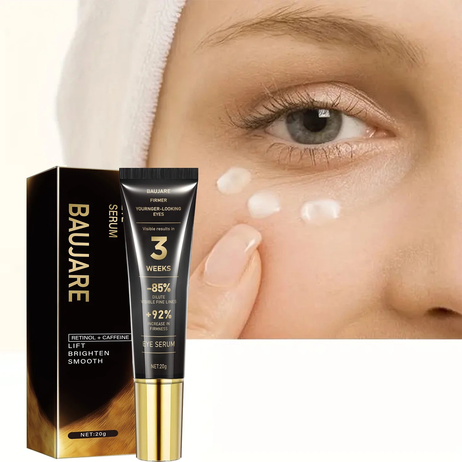 Retinol & Caffeine Eye Serum - Lifts, Brightens & Smooths with Hyaluronic Acid, Collagen & Bee Venom for Elastic, Youthful Eyes Qme