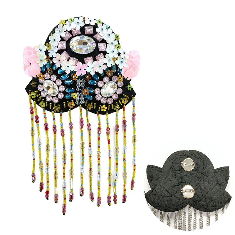 Epaulette Brooch Pin Bead Long Tassel Chain Electroplating Decor DIY Men Women Bling Epaulette Clothing Shoulder Jewelry Qme Multicolor with pin