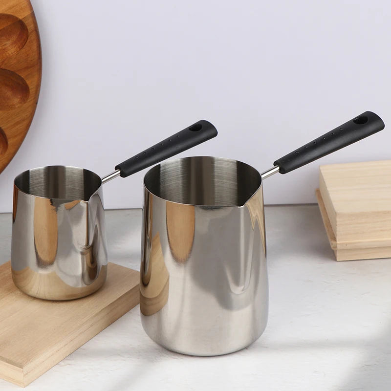 350 Long Handle Stainless Steel Coffee Pot Milk Butter Warmer Pouring Qme