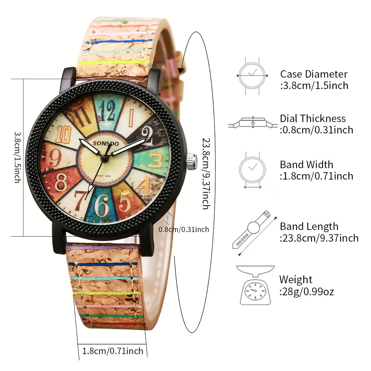 Ethnic Style Ladies Quartz Watch Colorful Cork Strap Matching Rainbow Tassel Bracelet Student Casual Jewelry Set Qme