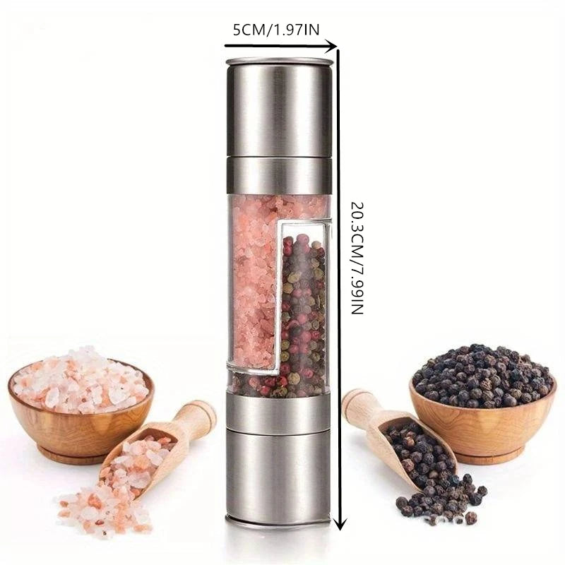 Salt And Pepper Grinder 2 in 1 Manual Stainless Steel Salt Pepper Mills With Adjustable Plastic Grinding Spice Mill Kitchen Tool Qme