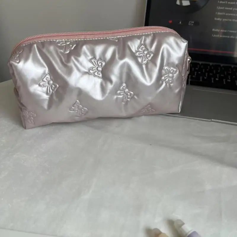 Silver Ballet Cute Bow Large Capacity Pencil Case Student Stationery Qme A10