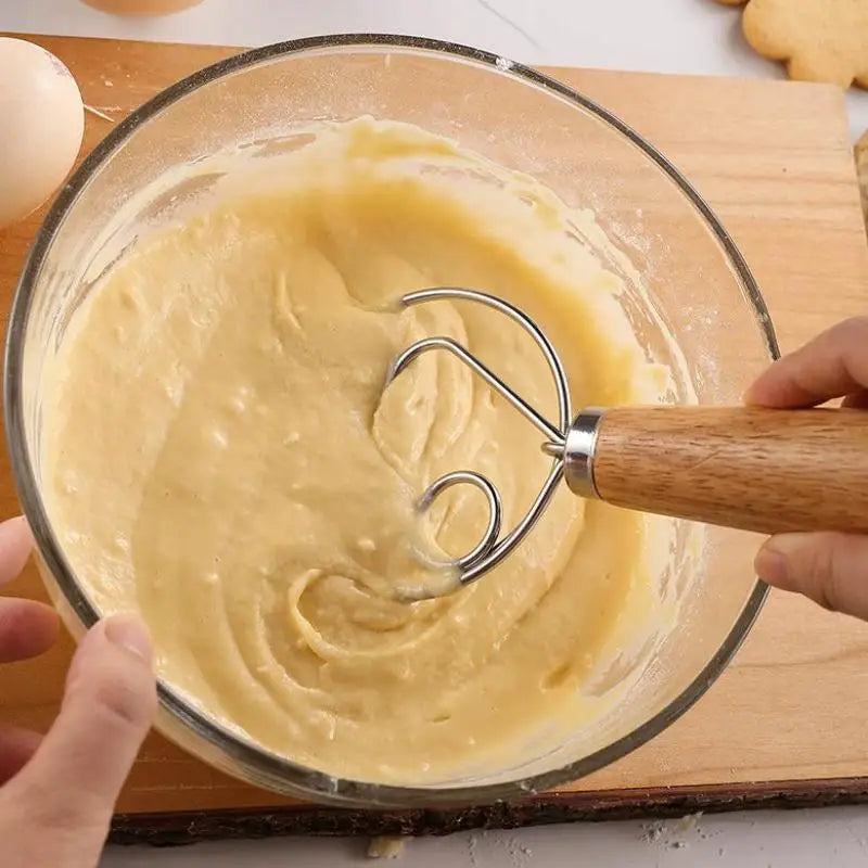 Stainless Steel Dough Whisk With Smooth Wooden Handle Sourdough & Bread Mixing Danish Dough Whisk Bread Tools Qme