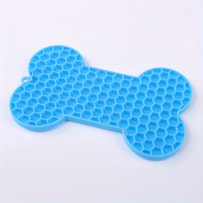 Dog Slow Food Pad Bone Silicone Pet Licking Pad Mat Placemats Pet Supplies Feeding Dog Cats Dogs Supplies Qme Blue