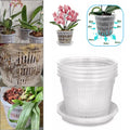 5pcs Clear Nursery Pots Garden Planting Pot Orchid Pot With Saucers Plastic Breathable Pot With Tray Repotting Pot With Holes Qme Default Title