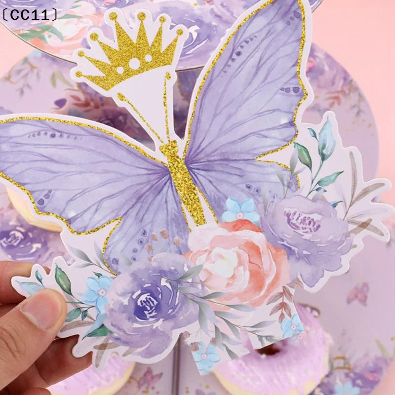 3 Tier Cake Stand Butterfly Party Display Birthday Cupcake Decoration Qme