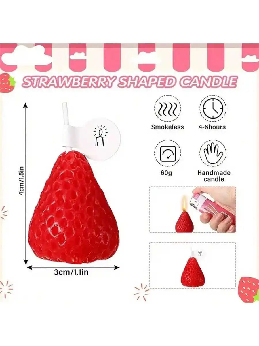 4 Strawberry Shaped Scented Candles Unique Soy Wax Sweet Taste Used Qme