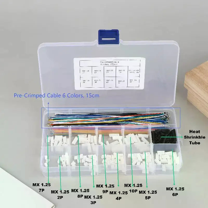 1.25mm Pitch Connectors Socket And Plug With Pre-Crimped Cables Kit 15cm Wire Qme