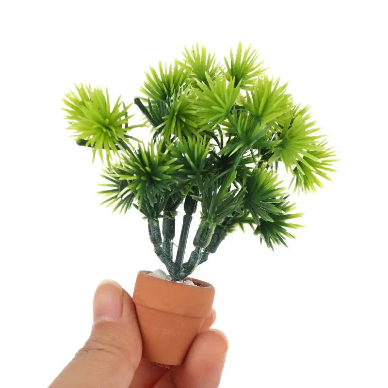 Miniature Pine Needle Potted Plant Ornament Dollhouse Greenery Qme