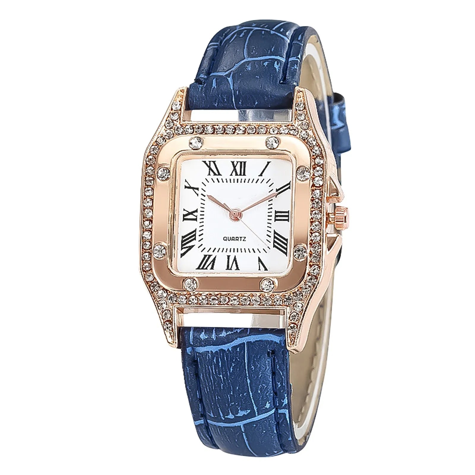 Top Brand Elegant Women Leather Strap Watch Casual Ladies Quartz Wristwatch Female Bracelet With Watch Set Clocks Reloj Mujer Qme Blue
