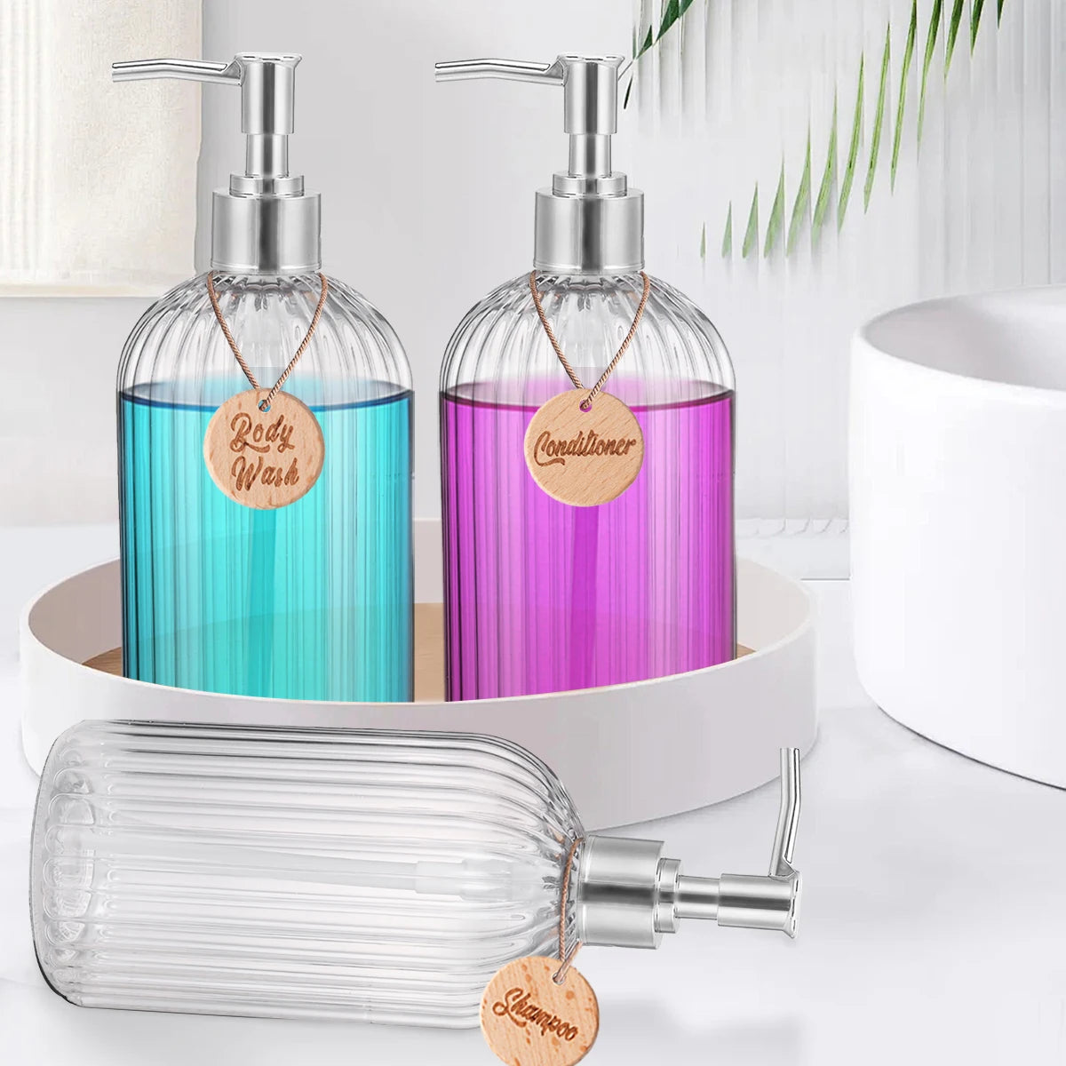 Modern Shampoo and Conditioner Dispenser Set of 3 Refillable Shower Soap Bottles for Bodywash Shampoo Conditioner Bathroom Decor Qme