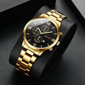 Men's steel strap watch with luminous hands, calendar stone hand, English watch, high-end feel, business watch, large dial Qme Gold