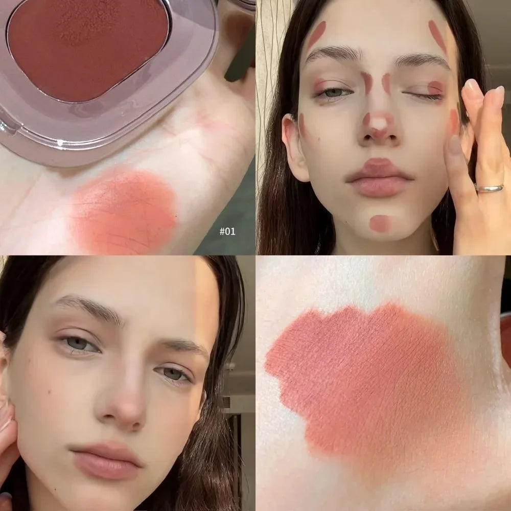 Velvet Cream Multi-Use Palette Low Saturation Contour Blush & Lip Tint Natural Matte Finish for Autumn Winter Nude Makeup Qme 01