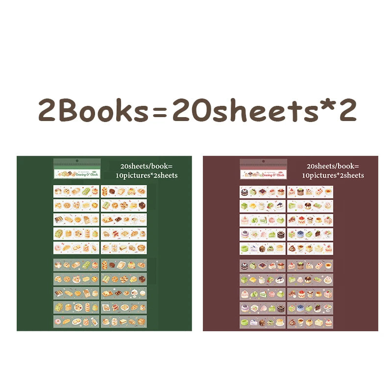 2 Books Warm Tone Food Stickers Multi‑Purpose Decorative Stickers, Assorted Patterns, Ideal for Scrapbooking Foodie CraftS Qme A