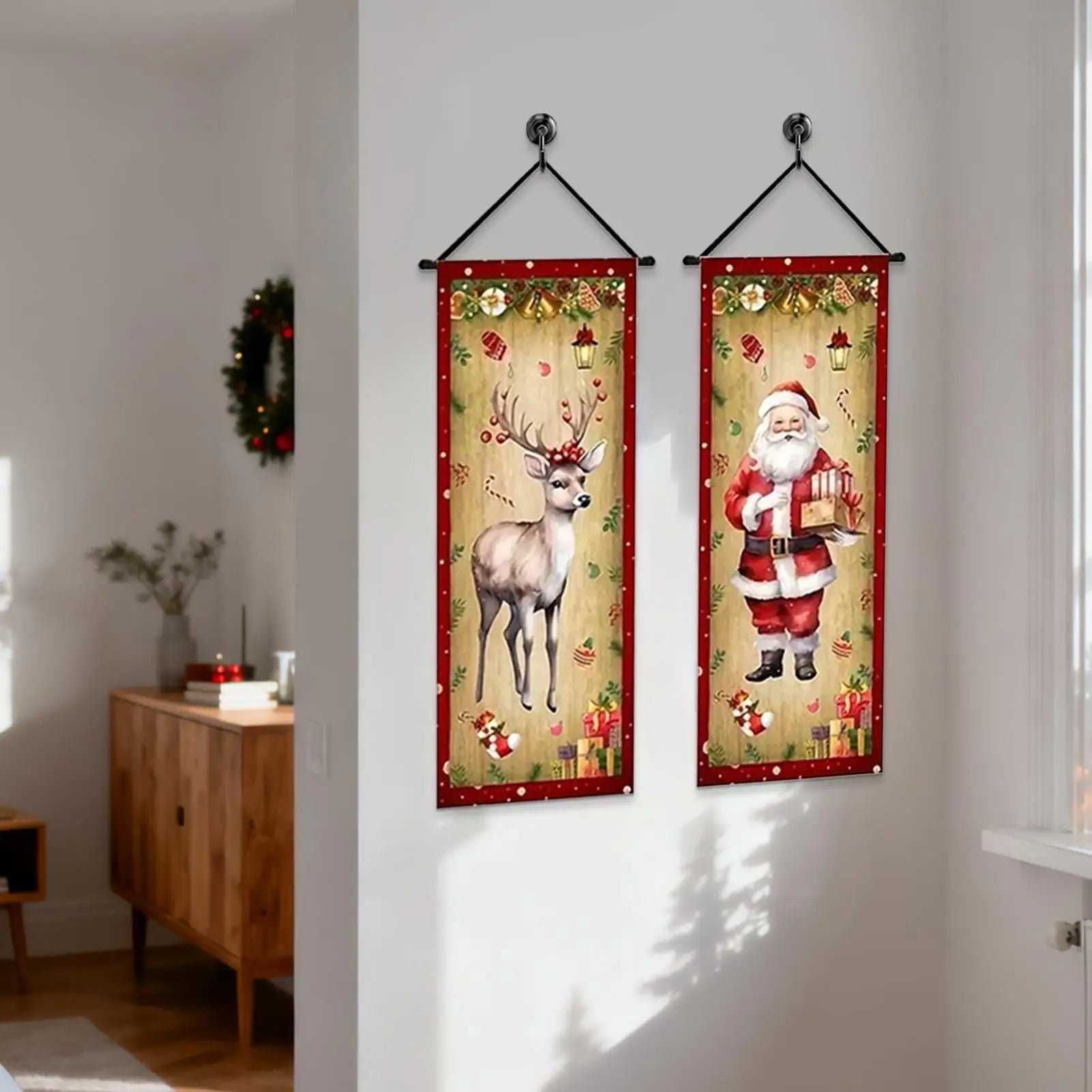Christmas Door Banner 4 Pieces Party Decorations Santa Snowman Elk Front Door Banner For Home Party Wall Room Patio Window Qme