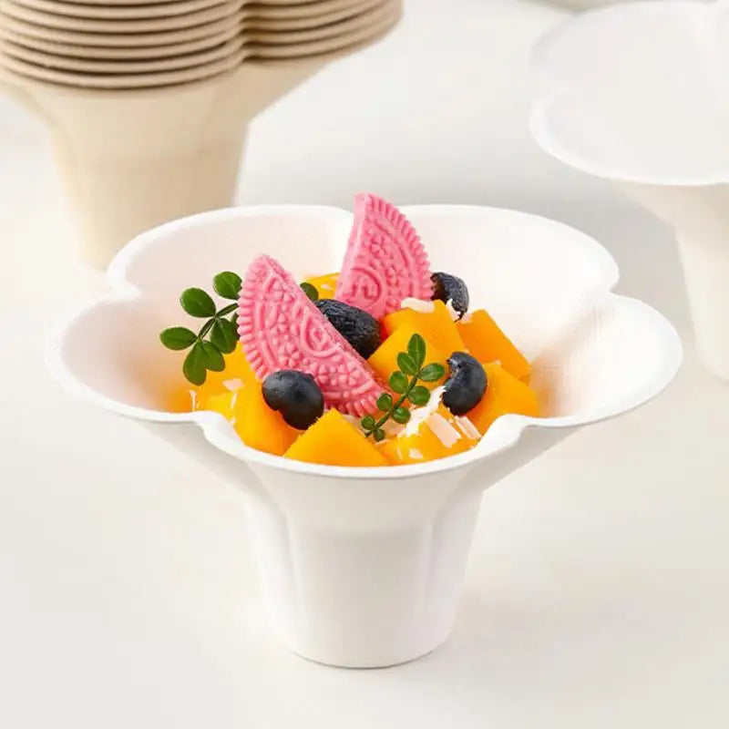 Petal Shaped Disposable Paper Bowl Party Picnic Handheld Lightweight Qme