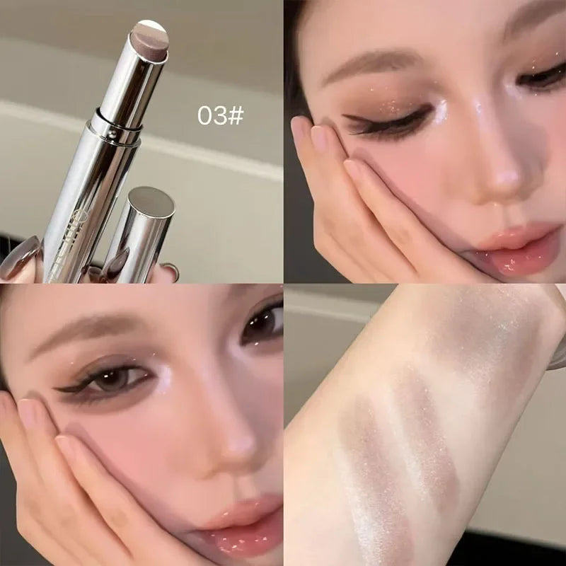 QIBEST Eye Shadow Stick Shimmer Glitter Brown Color Dimensional Natural Without Taking Off Makeup Eye Cosmetic For Women Gift Qme 03