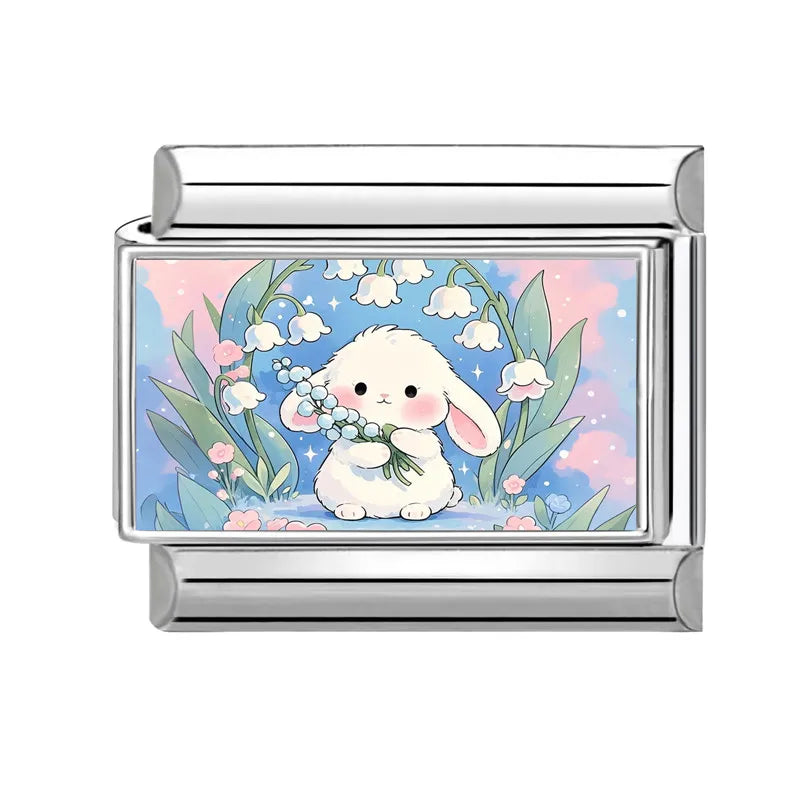Y2K Pink Design Lovely Rabbits Tulip Flowers Strawberry Italian Charm