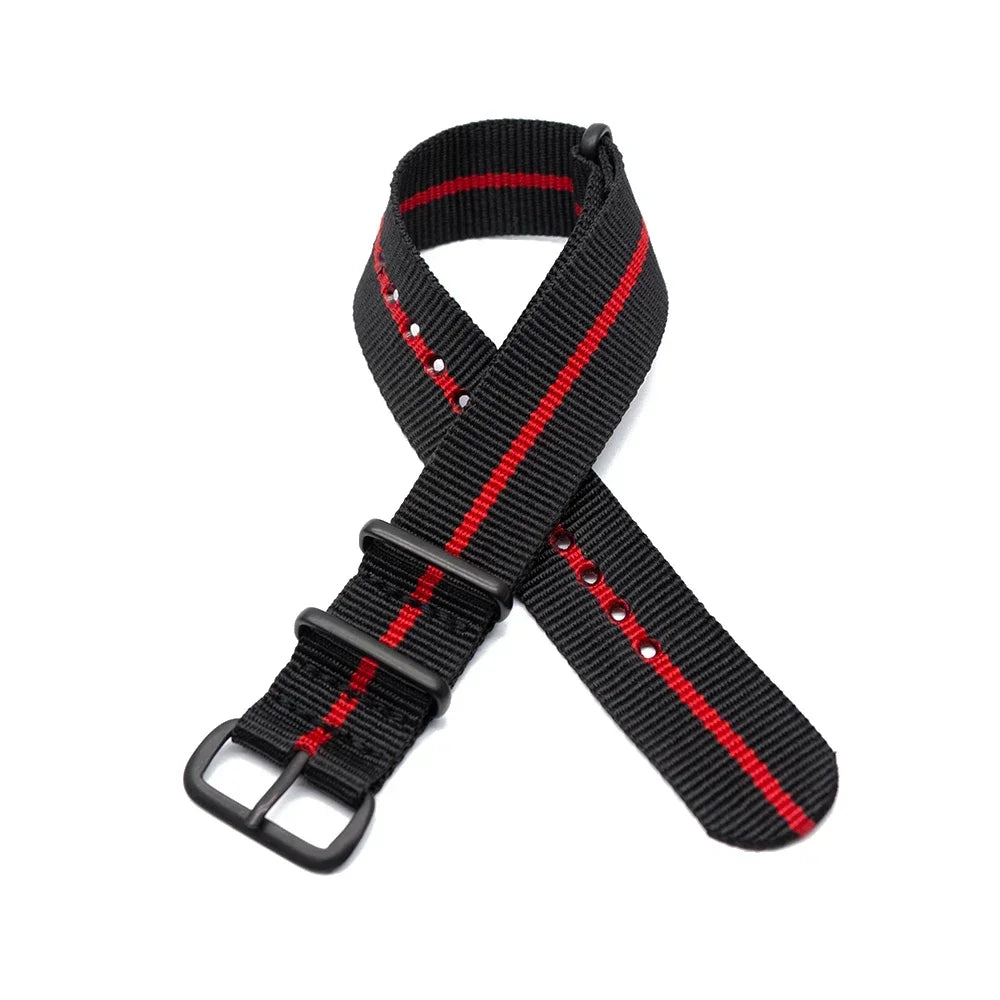 Sports Watch Band Nylon Strap Stainless Steel Black Frosted Buckle
