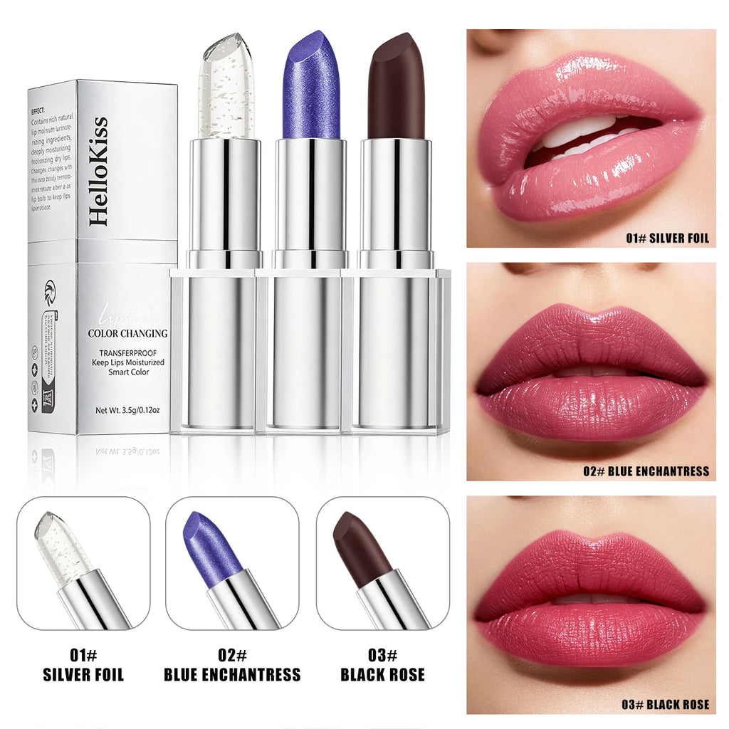 Temp Color Change Pearl Lipstick Metal Crystal Jelly Lip Balm Waterproof No Stick Cup Diamond Shimmer Lip Makeup Qme