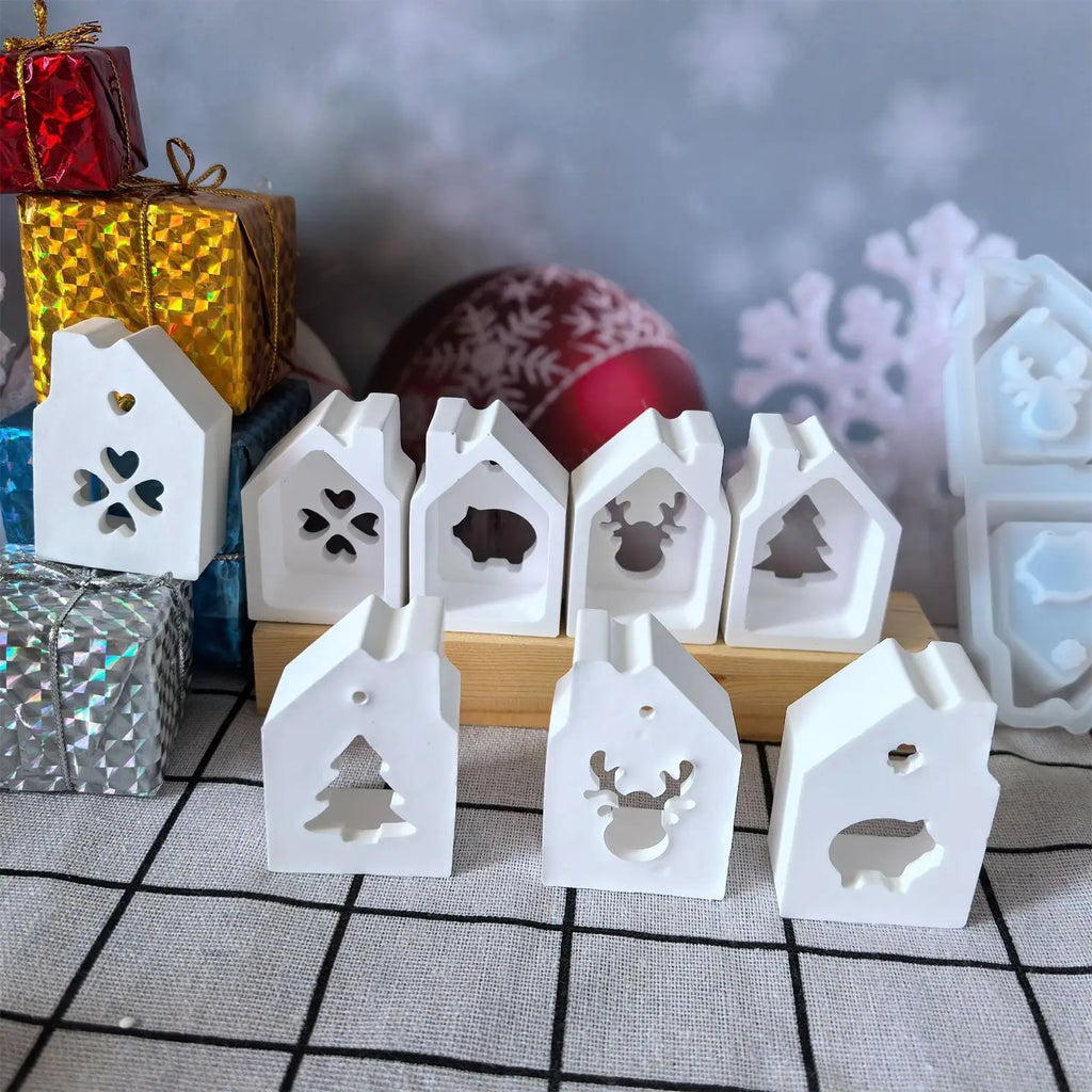 House Silicone Mold Resin 4-Cavity Christmas Mould Epoxy Plaster Qme