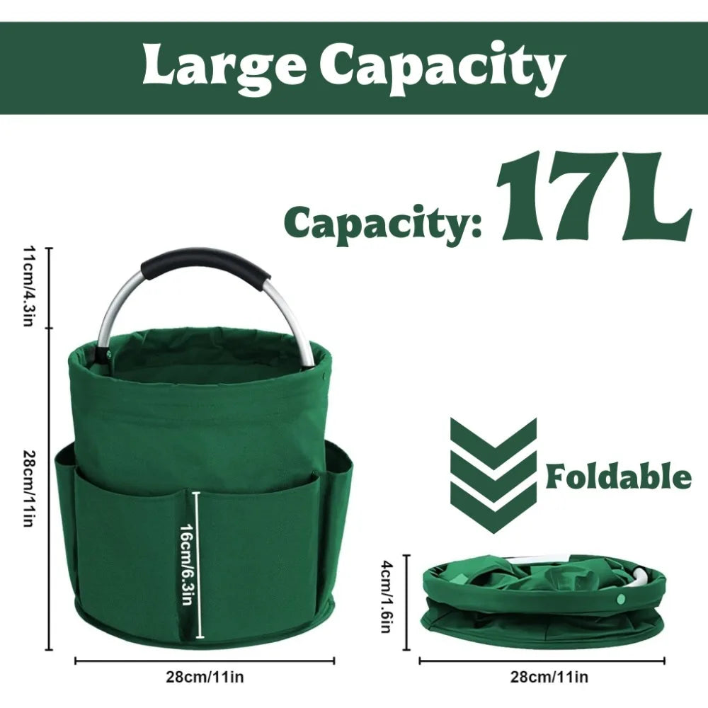 17L Foldable Storage Bucket 600D Oxford Cloth Portable Cleaning Tool Storage Organizer Outdoor Camping Picnic Garden Harvest Bag Qme