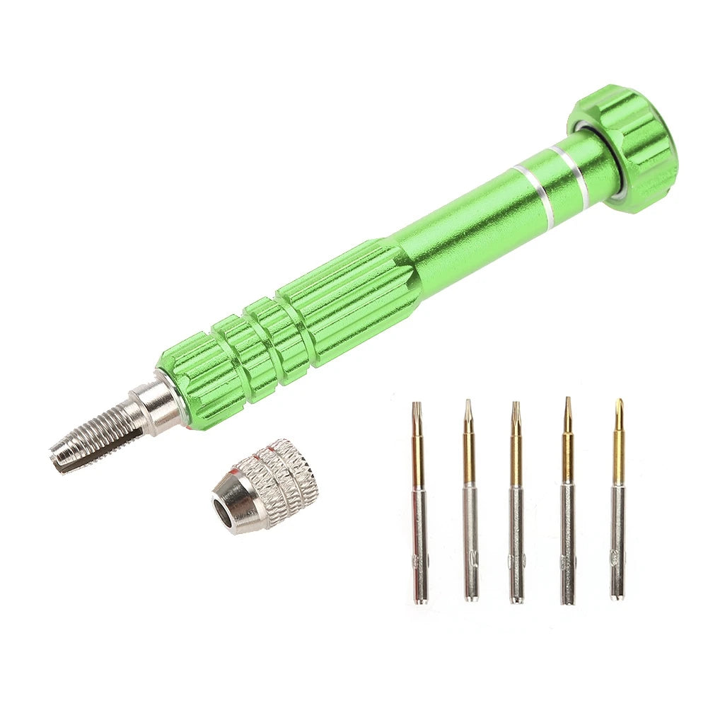 Watch Repair Screwdriver Set Screwdriver Handle With 5 Precision Bits Phone Glasses Watch Repair Tool Kit Repair Screwdriver Qme green