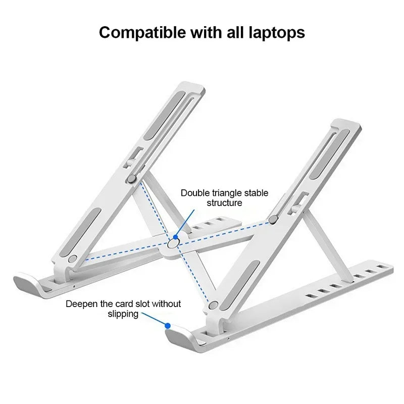 Portable Laptop Stand Foldable Support Base Notebook Stand For Computer Laptop Holder Cooling Pad Riser Macbook Stand Laptop Qme White