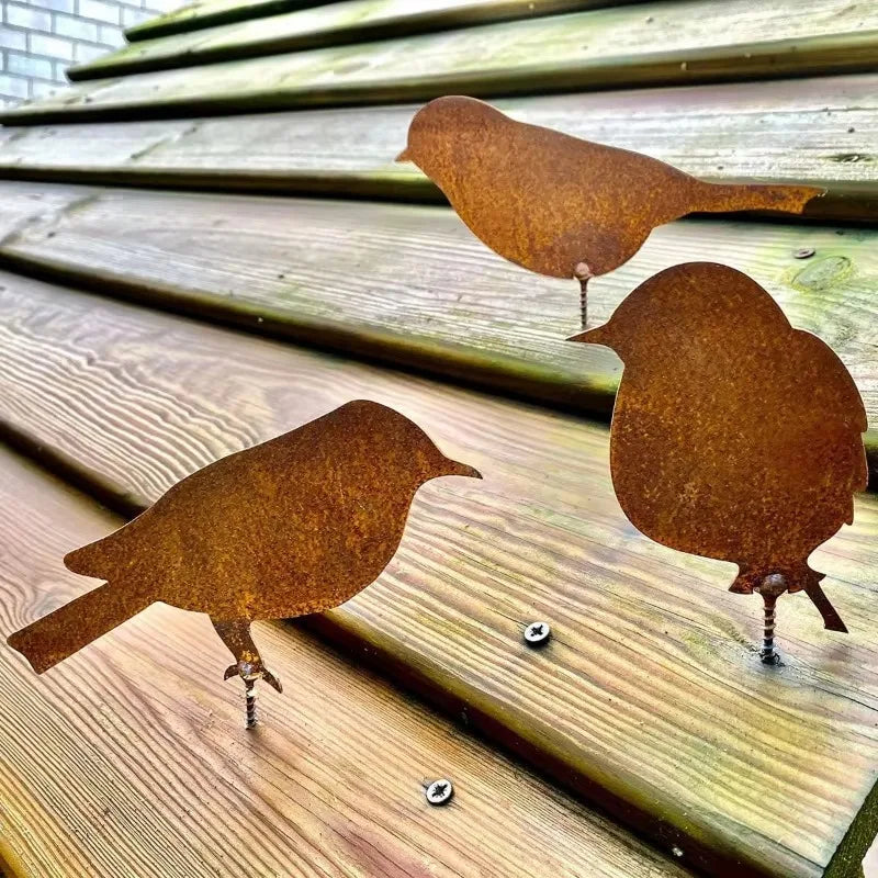 4Pcs Rusty Metal Bird Iron Decoration Outdoor Gardening Bird Shaped Crafts Fence Decor Retro Garden Decorations Birds Wholesale Qme
