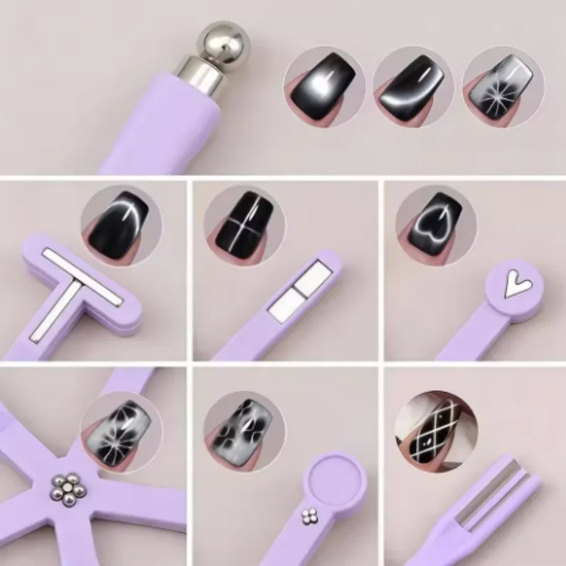 9 IN 1 Multi function Cat Eye Magnetic Stick Nail Magnet Board For Nail Gel Polish Line Strip Effect Magic Nail Art Tools Qme