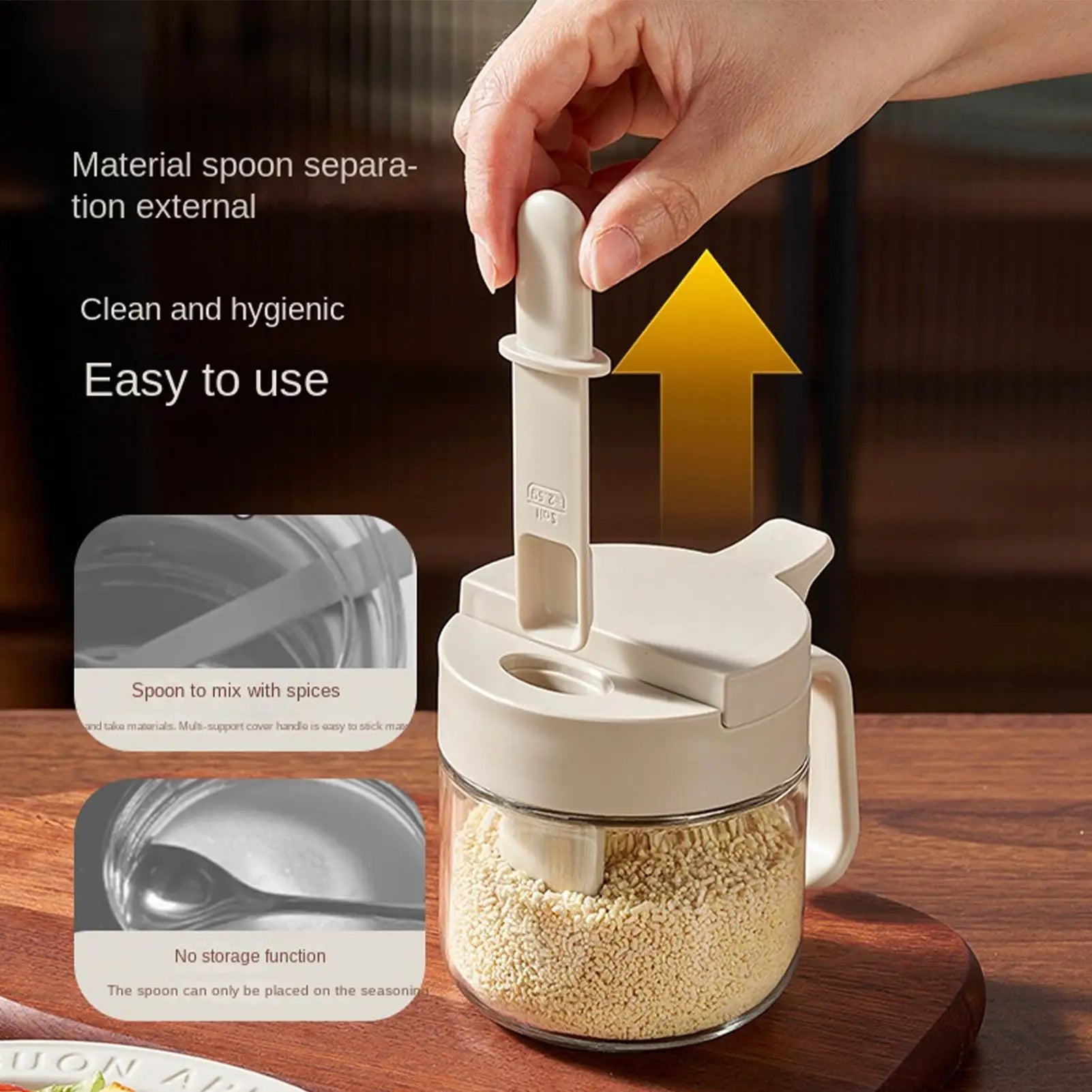 Seasoning Container with Spoon Condiment Glass Storage Seasoning Box with Lid for Kitchen Countertop Pantry Cabinet Home Camping Qme
